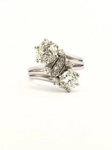 Bague ancienne toi et moi en platine et diamants , taille - Picture 1 of 23