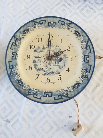 Vintage Smiths SEC Oriental Wall Clock MECHANICAL Tin Plate 1940s 25cm Untested Cover