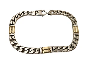 Schweres Sterling Silber 925 und 18K Gold 750 Kubanisches Gliederarmband Italien Größe 7,5" - Bild 1 von 9