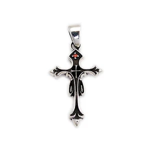 RED CZ CROSS 925 STERLING SILVER BIKER GOTHIC ROCKABILLY PENDANT hi-013 - Picture 1 of 3