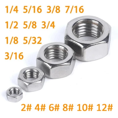 2# 4# 6# bis 3/4“ UNC UNF BSW A2 Edelstahl Sechskant-Vollmuttern Sechskantmutter - Bild 1 von 4