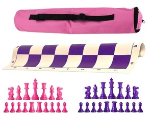Juego de ajedrez de peso único Archer - tablero de vinilo con piezas y bolso - rosa púrpura - Imagen 1 de 5