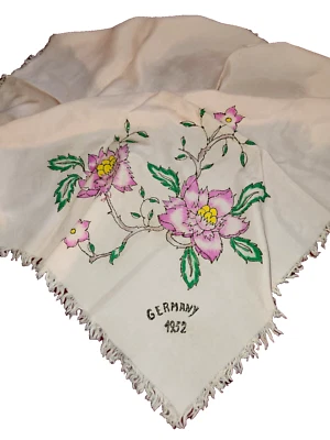 Vintage Scarf Hand Painted Floral Glitter Occupation Era Germany Souvenir 1952 - Image 1 of 3
