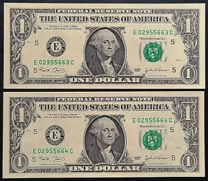 2x 2003 United States $1 One Dollar Bills - Consecutive Serial Numbers Crisp UNC - Picture 1 of 2