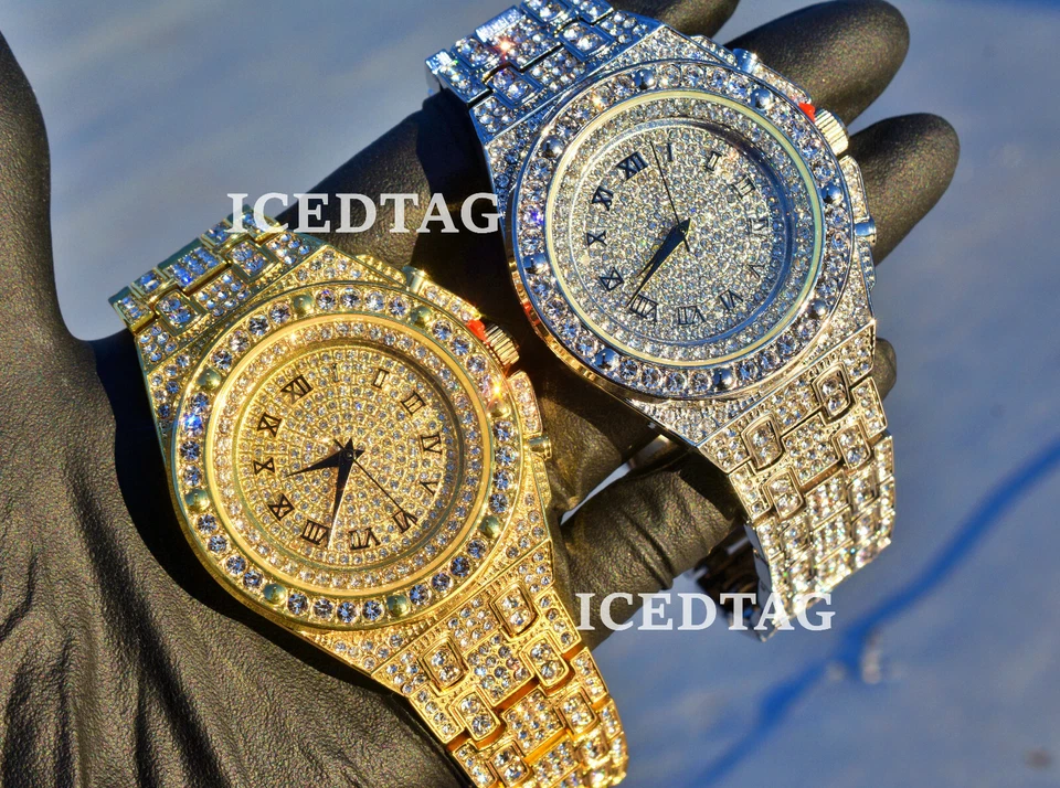 RELOJ HIP HOP HELADO BLING-ED OUT RAPERO LABORATORIO DIAMANTE PARA HOMBRES ESFERA PESADA LUJO PARA HOMBRES Foto 1 de 1