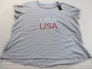 USA Womens Shirt 2X Gray Embroidered Short Sleeve Round Neck Kim Rogers High Low - Picture 1 of 11