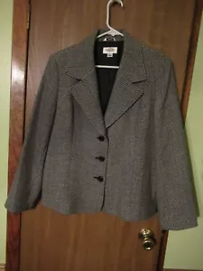 TALBOTS Womens 16 Black Gray Tiny Stripe Poly Lined Wool Blazer - Picture 1 of 4