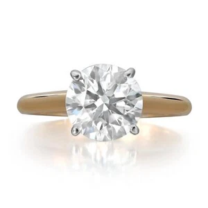 Prong Set Round Cut Lab Grown Diamond Engagement Ring 14K Yellow Gold 2.04Cttw - Picture 1 of 6