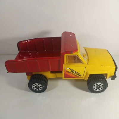Vintage Tonka Construction Chevy Dump Truck 80's Yellow Red Metal Toy Truck 13" - Image 1 of 4