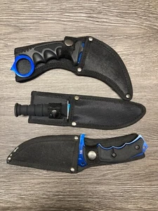 Black Legion Blue Knife Set Karambit Huntsman Bowie with Sheaths - Picture 1 of 6