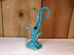 Vintage Ceramic Pottery Turquoise Blue Unique Single Candlestick Candle Holder - Picture 1 of 6