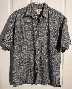 TravelSmith blau beige Mini Quilt Quadrate Kurzarm Shirt Large 100 % Baumwolle - Bild 1 von 4