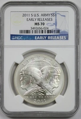 2011-S United States Army $1 NGC E/R MS 70 Modern Commemorative Silver Dollar  - Image 1 of 4