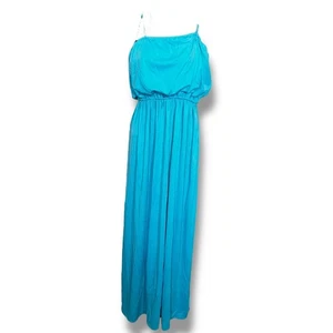 70er Jahre türkis blaues Maxikleid - bodenlang Vintage Sommer Boho Schlupfkleid - Bild 1 von 8