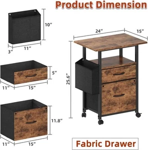2-Drawer Fabric File Cabinet Mobile Rolling A4 Size Extended Desktop Brown - Picture 1 of 8