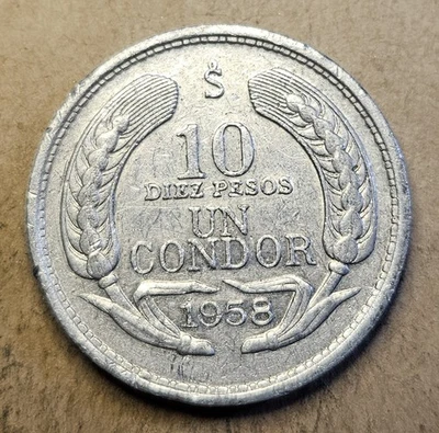 Republica de Chile 10 Diez Pesos - Un Condor - 1958 - KM# 181 - Aluminum Coin - Image 1 of 2