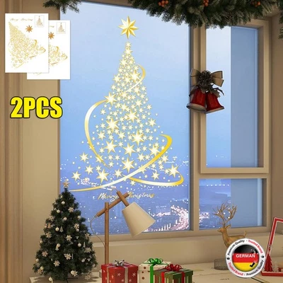 Christmas tree window sticker for glass static gold stickers DIY wall de - Image 1 of 4