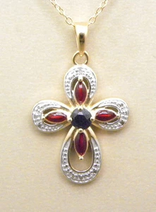 0.1ctw GENUINE SAPPHIRE CROSS PENDANT NECKLACE NEW - Picture 1 of 1