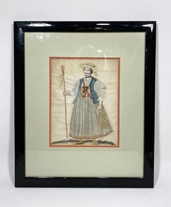 1800s Scissor Cut, Embroidery, Fabric MIXED MEDIA PEASANT GIRL PORTRAIT FOLK ART - Picture 1 of 9