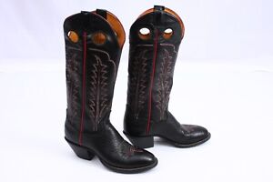 Vtg Tony Lama Buckaroo Black Bullhide Leather Western Cowboy Cowgirl Boots 6.5 B