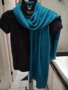 CALVIN KLEIN "Pashmina" Silky Satin Scarf Lagoon, long, BNWT - Picture 1 of 10