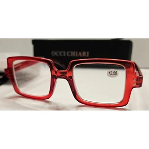 Occi Chiari Red Square Reading Glasses +2.50 With Case & Accessories - Picture 1 of 9
