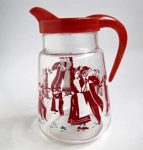 Ancienne Cruche en Verre Danseurs Alsaciens Bistrot Moutarde Alsace 1950 - Imagen 1 de 2
