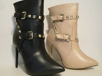 Liliana Mujer Priscilla-12 Punta Punta Punta Tachonada Arnés Botín Negro Desnudo Talla 6-10 Foto 1 de 3