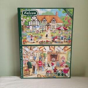 Flacon De Luxe 2 X 500 Piece Jigsaw Puzzle A Summer Evening At The Pub COMPLETE 
