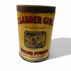 Vintage Clabber Girl Baking Powder Tin 1lb 9oz Yellow Red 1899 Copyright - Picture 1 of 8