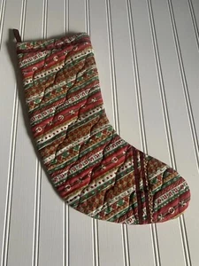 Vintage Christmas Stocking Quilted Fabric Reversible Hang Loop Ric Rac 17” - Picture 1 of 5