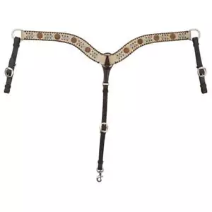 Circle Y Dakota Pinwheel Leather Breast Collar, Whipstitch, Copper & Turquoise - Imagen 1 de 3