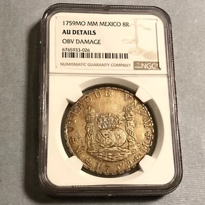 1759 Mexico Pillar Dollar 8 Reales Ferdinand VI - Certified NGC AU Details - Picture 1 of 2