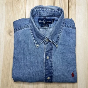 Camisa Ralph Lauren Para Hombres Azul Denim Bordado Rojo Logo Abotonada Blake Talla L - Imagen 1 de 11