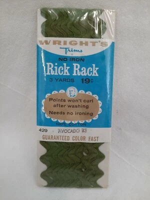 Vintage Wright's Rick Rack 100% Cotton Sewing Trim 3 Yards ~ Avocado 43 - Image 1 of 4