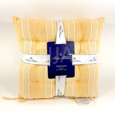 Brooks Brothers Chair Pads 17" x 17" Yellow & White Set of 2 Cushions Polyester - Image 1 of 4