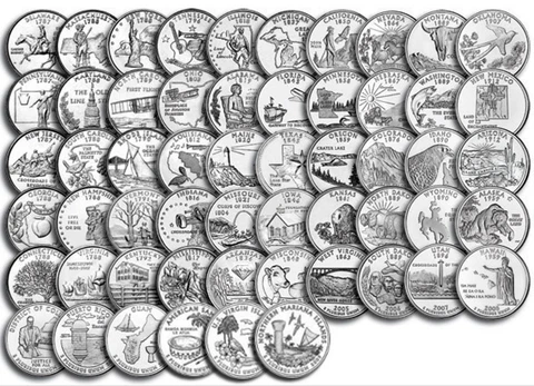 1999-2009 US State Quarters + Territories Complete Uncirculated Set of 56 coins Cover