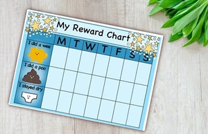 Handmade A4 Reward Chart, POTTY TRAINING, reusable, Laminated, wipe clean, Blue - Picture 1 of 5