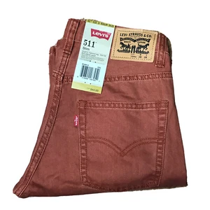 Levis Jeans Kids 16 Regular 28X28 Burnt Henna Red Denim 511 Slim Fit NWT - Picture 1 of 10