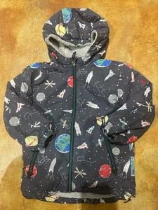 Boys Mini Boden Sherpa Lined Coat Hooded Space Themed Size 5-6 - Picture 1 of 5