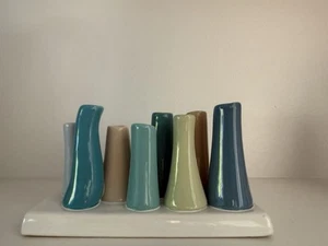 Chive Pooley Modern Bud Vase Holds 8 Flowers 7in x 2.5in Blues Green Tan - Picture 1 of 7