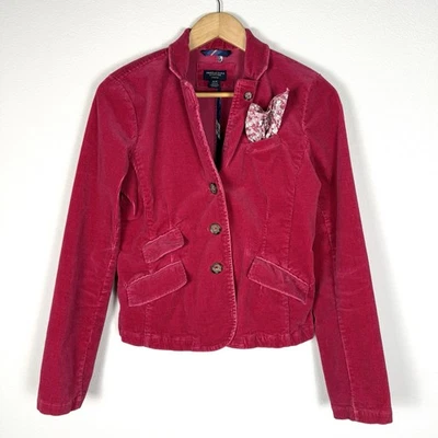 AE Red Corduroy Blazer Jacket Womens Medium Academia Preppy Retro 70s - Image 1 of 4