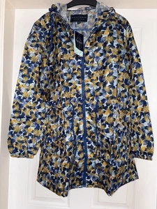 BNWT Ladies Navy Mix Floral Hooded, Pack in Pocket Lightweight Rain Coat, UK 12 - Picture 1 of 6