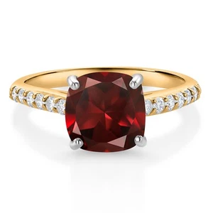 10K Yellow Gold 8MM Cushion Cut Garnet and White Lab Grown Diamond Engagement - Picture 1 of 4