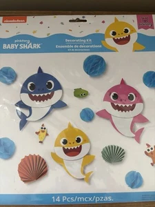 NEW Baby Shark Nickelodeon Cartoon Birthday Party Wall Decorating Kit 14 Pieces - Picture 1 of 7