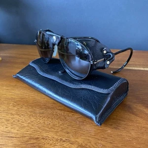 Vintage 60s High Altitude Aviator Sunglasses With Leather Blinders Brutalist Mod - Picture 1 of 15