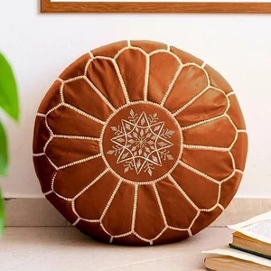 Ottoman 24'' Handmade Brown Unstuffed New Boho Leather Footstool Pouffe - Picture 1 of 5