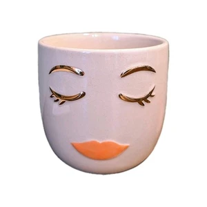 Maceta cara bonita maceta beige-rosa labios detalles dorados vajilla de almacenamiento - Imagen 1 de 8