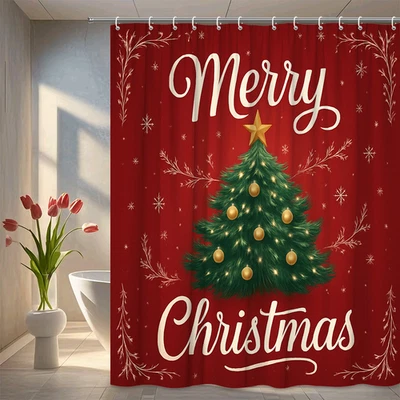 Cortina de ducha Feliz Navidad - Decoración festiva de vacaciones Foto 1 de 4