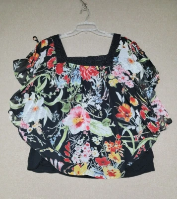 ALYX Woman's 3X Multicolor Chiffon Overlay Sleeveless Black Stretch Tank - Image 1 of 4